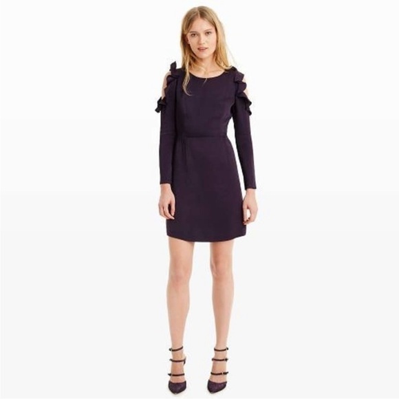 Club Monaco Theodora Ruffled Sleeves Dress in Plum - 00 - Picture 1 of 5